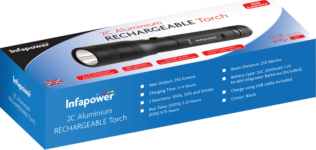 2xC ALUMINIUM RECHARGEABLE TORCH