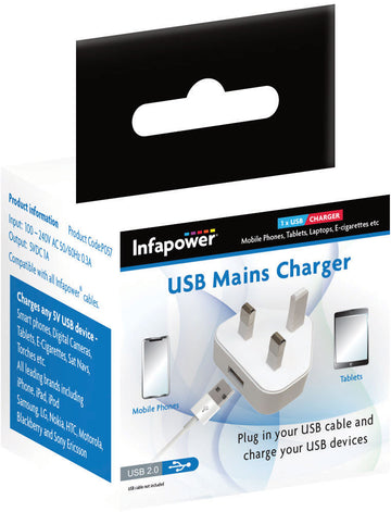 SINGLE USB MAINS CHARGER 1A