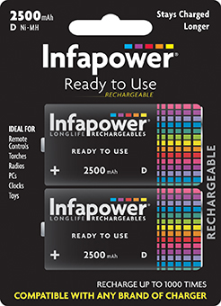 2 x D Size 2500mAh Batteries Ready to Use